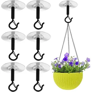 6-Pack Adhesive Ceiling Hooks Heavy Duty Stainless Steel Material with Adhesive Hooks for Hanging Plants, Wind Chime Hooks, Wind Spinners, Bathroom, Kitchen, Porch, RV Decoration, No Drilling Required (Black)