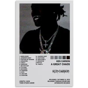 Ken Poster Carson A Great Chaos Music Album Cover Posters for Room Aesthetic Wall Art for Teens Room Decor Unframe