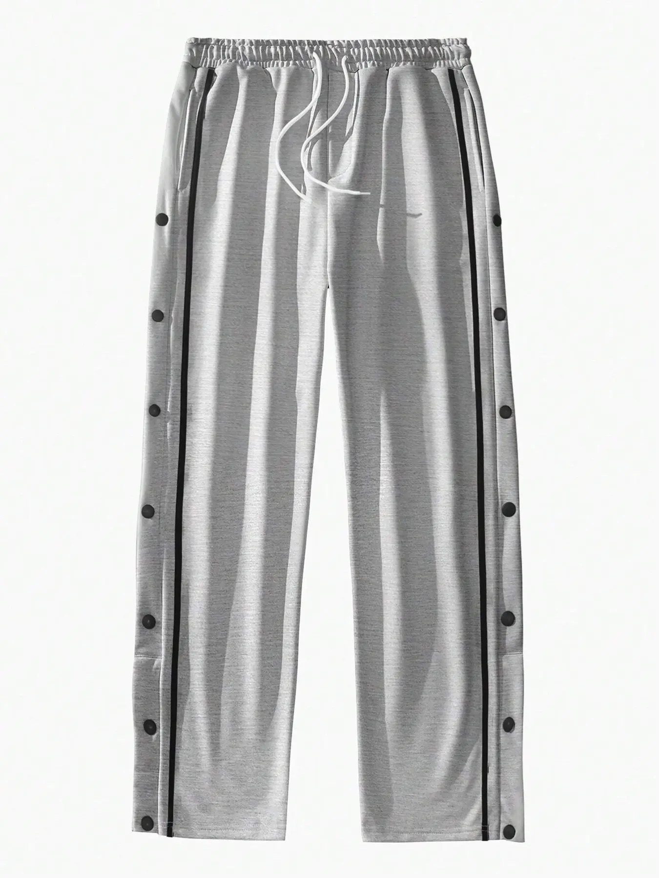 Men's Side Snap Basketball Pants, Detachable Sports Long Pants, Drawstring Waist Striped Straight Leg Gym Training Wear, Sportswear