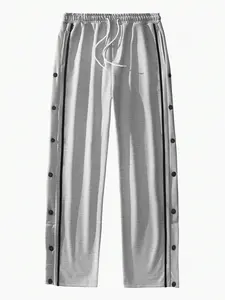 Men's Side Snap Basketball Pants, Detachable Sports Long Pants, Drawstring Waist Striped Straight Leg Gym Training Wear, Gym Workout Clothes, Athleisure Style Bottoms