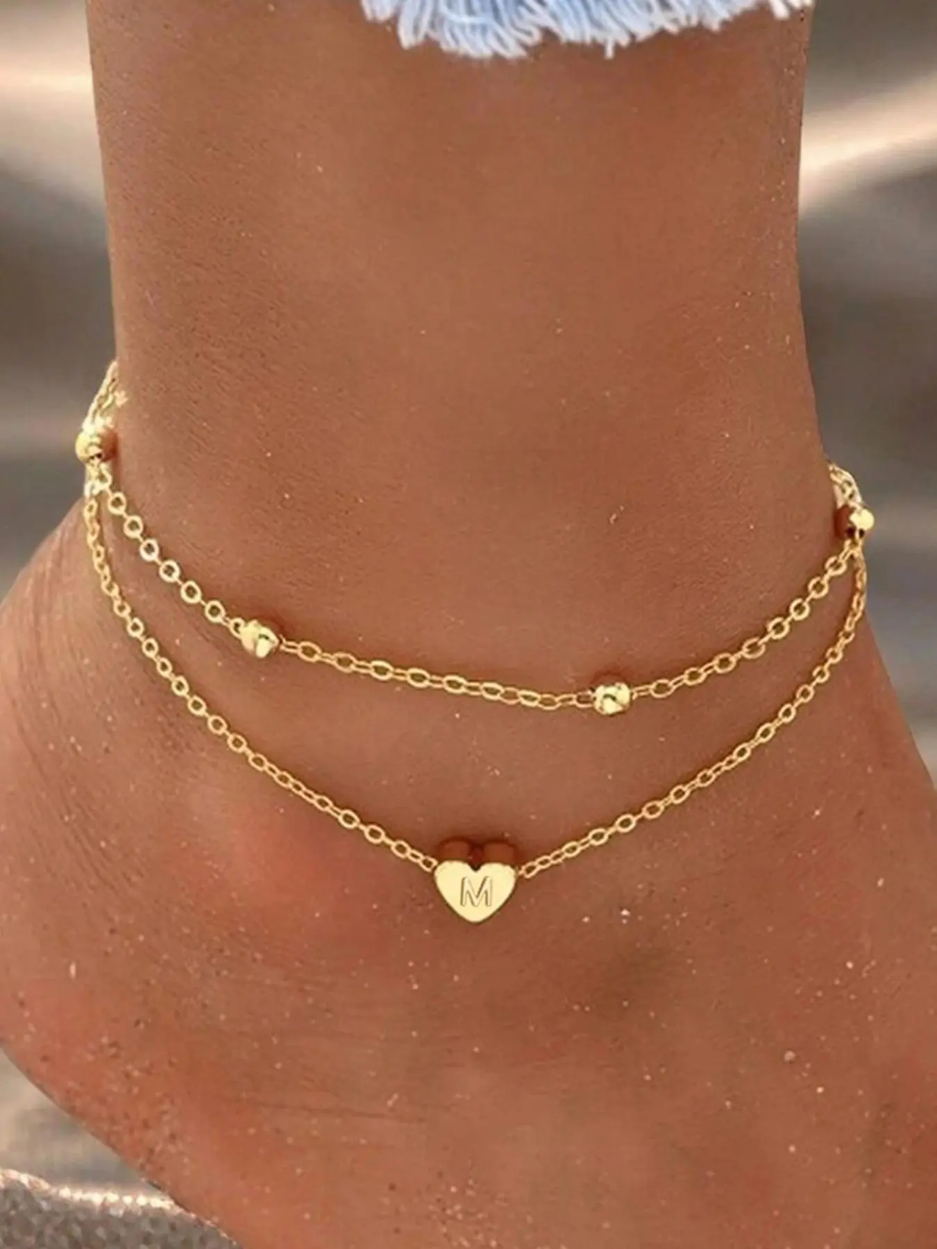 Heart Initial Anklet, Simple Fashion Anklet for Women, Dainty Layered Anklet, Stainless Steel Bead Chain Anklet for Women & Girls, Fashionable Jewelry Accessories for Daily Wear, Wearable Jewelry, Trendy Jewelry, Love