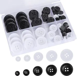 100 Pcs Premium Mixed Resin Sewing Buttons, Eco-Friendly 4-Hole Craft Buttons, 5 Sizes of Black Buttons Suitable for Sewing, DIY and Holiday Decoration(Black & White) NoBrand