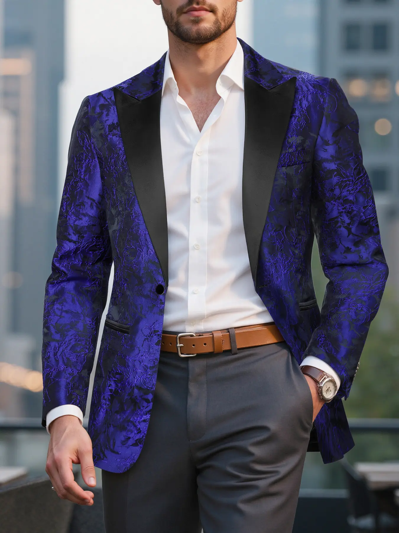 Men's Vintage Casual Blazer Jacket, Textured Fabric, Fashionable Design, Perfect for Weddings & Parties, Wedding Attire, Ideal Gift Choice