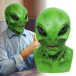 UFO Green Alien Masks Horror Alien Dress up Halloween Costume Party Latex Alien latex mask headgear, Halloween horror and funny holiday costume, cosplay, escape room, haunted house whimsical gifts