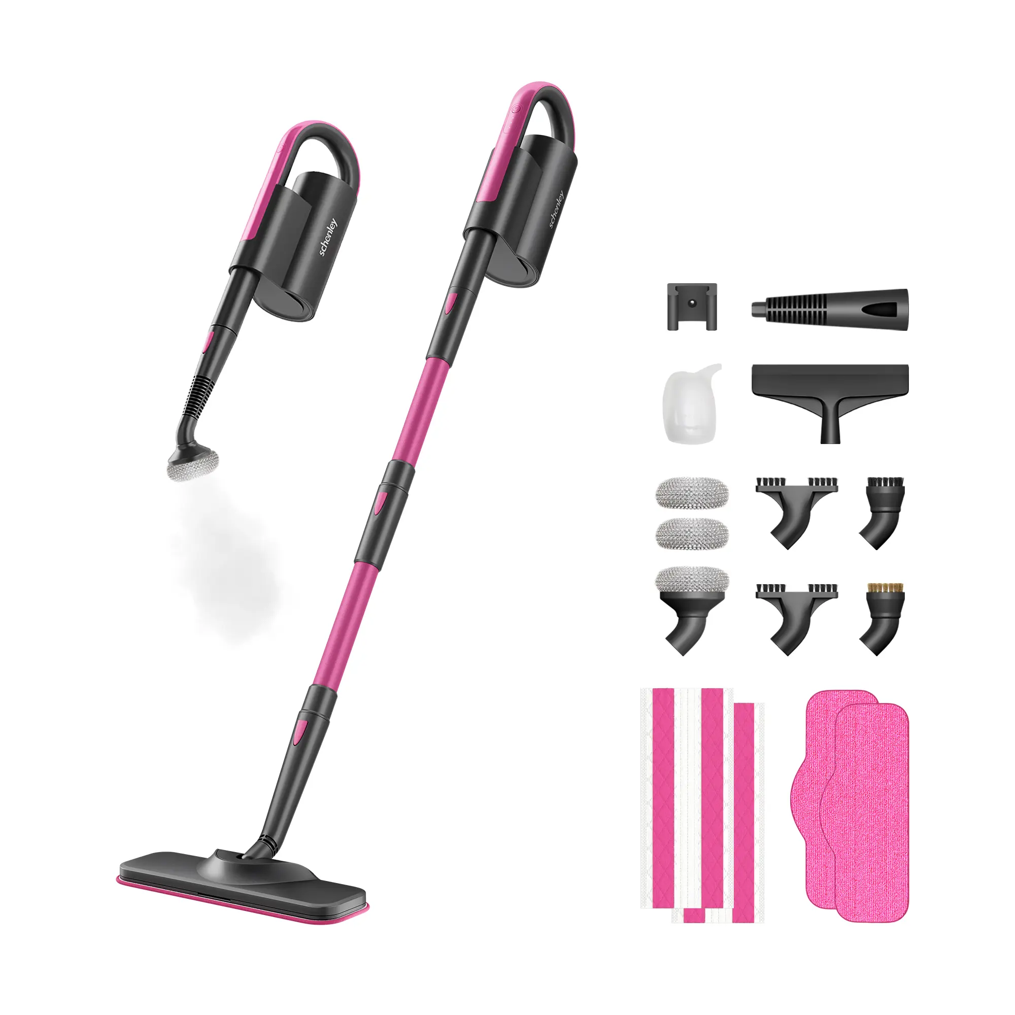 Schenley 19-in-1 Steam Mop Dual-Rod Design with Detachable Handheld Steamer for Walls, Grouts, Hard Floors, Tiles, includes Multi-purpose Accessories, Washable Microfiber Pads and Disposable Pads