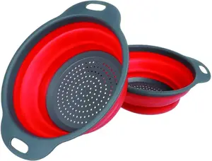 Vipe 2 count -Grade  Collapsible Strainer Bowl Colander Set for Vegetables Fruit - Durable Folding Rubber Hopper Filter Basket (Red)