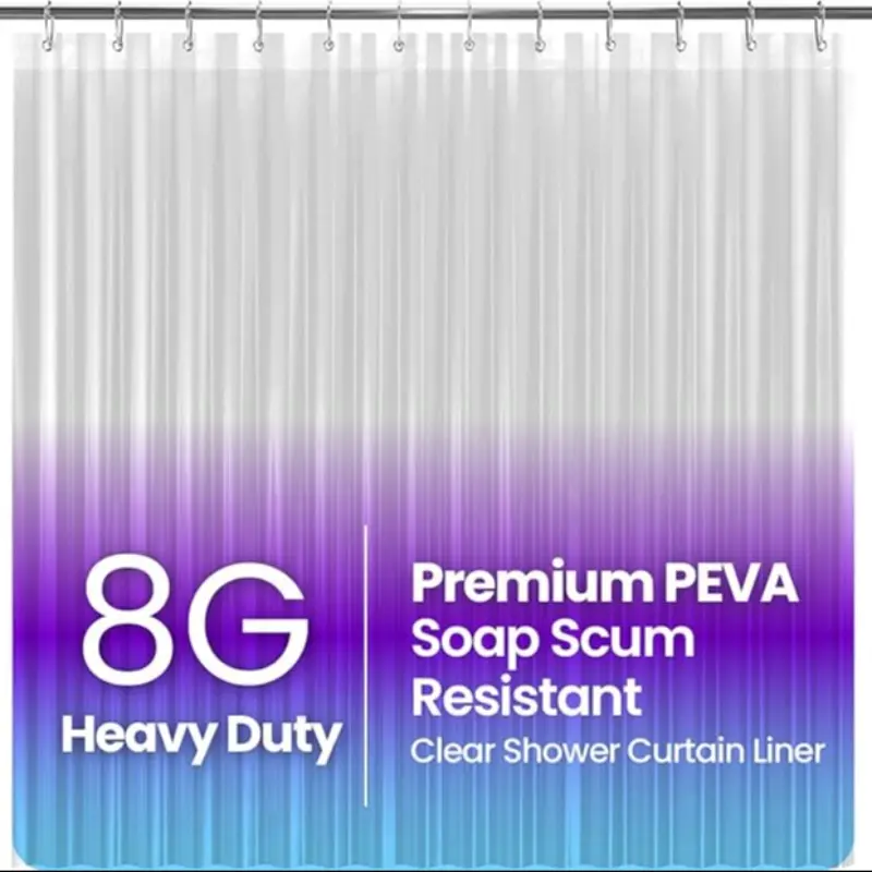 1 thickened PEVA transparent shower curtain, with metal eyelets at the top and magnetic weights at the bottom, comes with white C-shaped shower curtain rings, suitable for bathrooms, rooms, and home decoration, Bathroom Accessory, Shower curtain liner