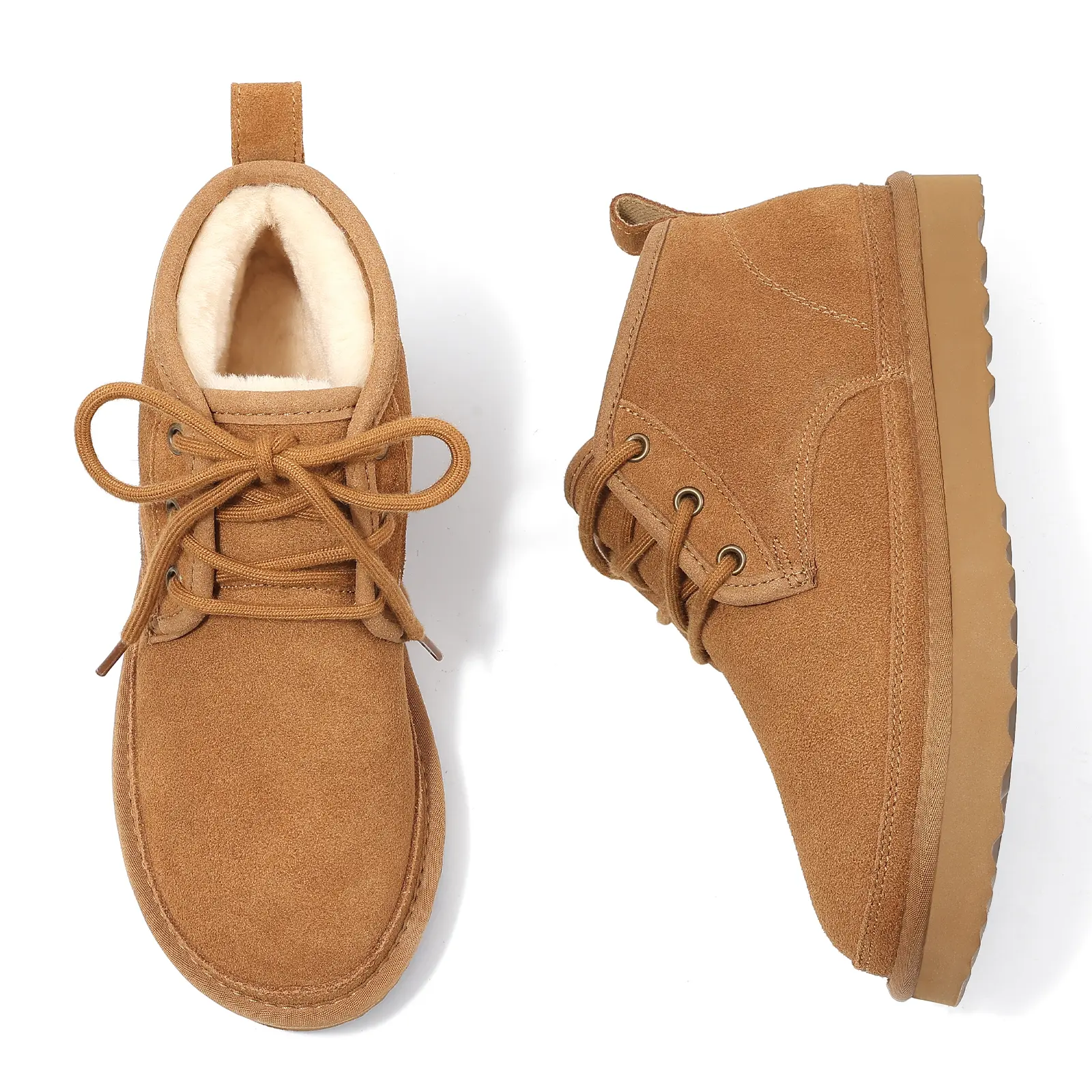 【Litfun】 Women's Snow Boots 100% Genuine Suede Leather Water Resistant Upper Faux Fur Lined Warm Cushioned Sole Lace-up Ankle Boots Non-Slip Wearproof Rubber Sole Round Toe Casual Chukka Winter Boots Indoor Outdoor