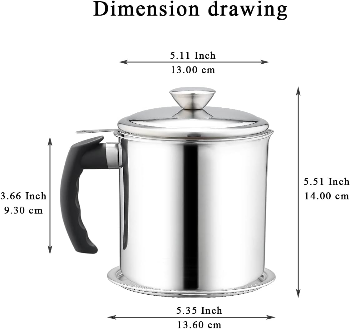 Bacon Grease Container With Strainer, 48 oz Stainless Steel Oil Container, Pot Fat Storage With Lid, Easy Grip Handle Suitable For Storing Frying Oil And Cooking Grease 1