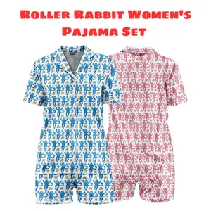Women’s Pajama Set – Short Sleeve Button-Down Top and Shorts with Monkey Print – perfect for nightwear, loungewear, or homewear, and an ideal gift for mom, girlfriend, or any special woman.