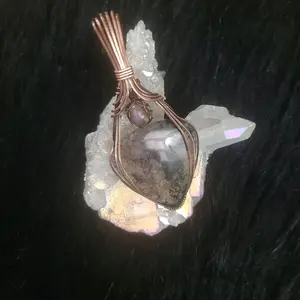 Indonesian Moss Agate and Purple Flashing Labradorite Pendant - Unique Jewelry Piece with Natural Stones