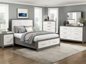 Homelegance 1366-4PC Rowan Ivory & Grey Finish Wood Queen Bedroom Set with Underbed Drawers - 4 Pieces, Modern Classic Design, Functional Storage, Complete Set