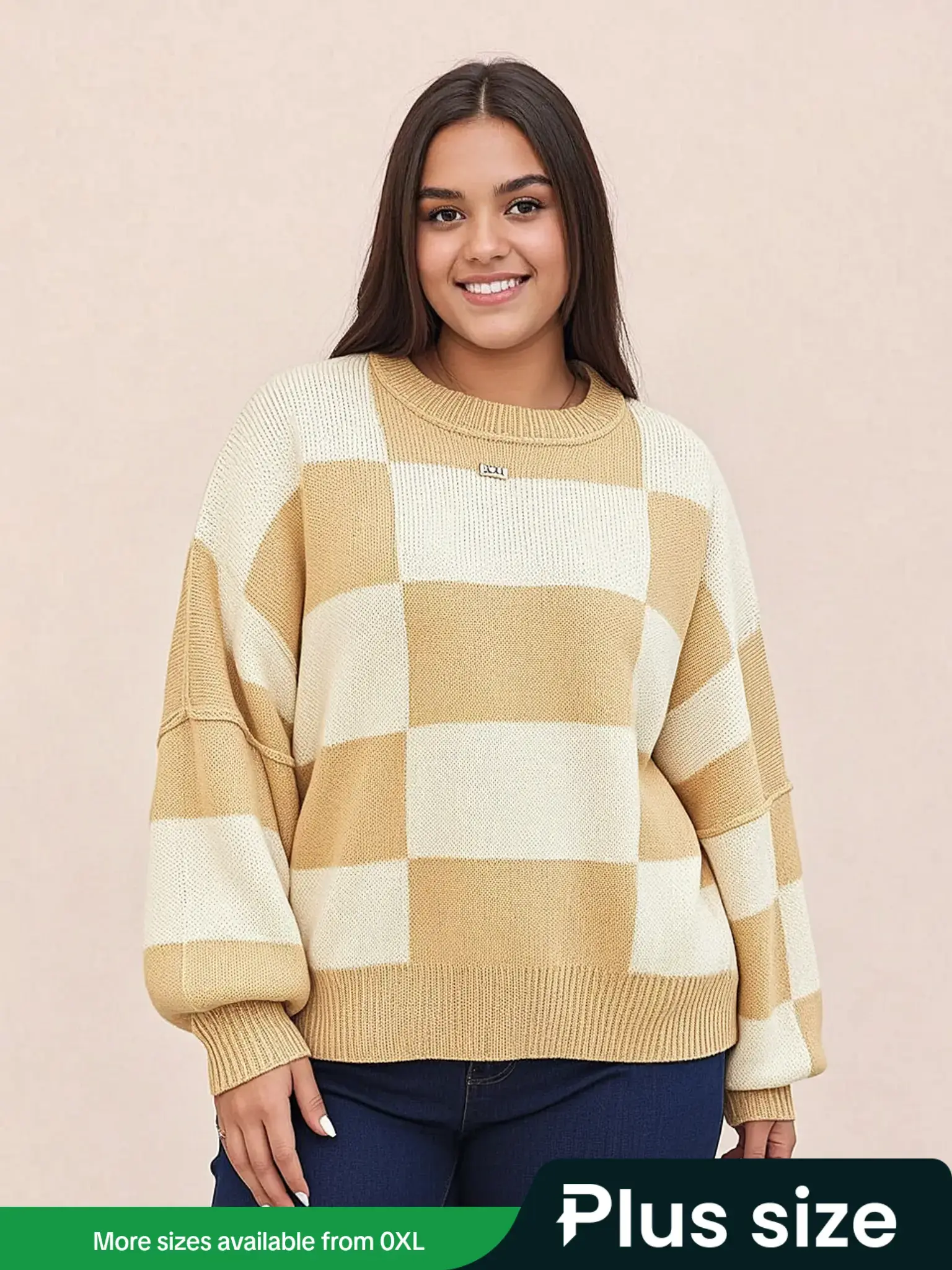 Women's Colorblock Plaid Knit Sweater Set, Plus Size Long Sleeve Pullover, Elegant Winter Fashion, Casual Business Wear