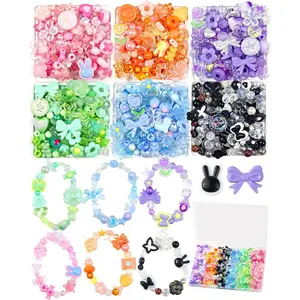 450PCS FIVEIZERO Assorted Acrylic Beads for Bracelet Making, Flower Star Heart Butterfly Candy Gummy Bear Kawaii Aesthetic Cute Beads for Jewelry Making, Keychains, Necklace, Phone Charms, DIY Crafts