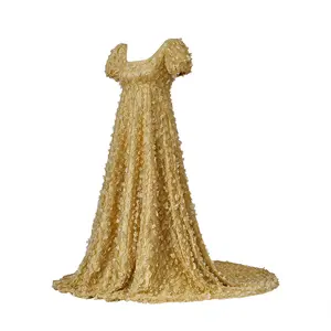 Yellow Regency Era Inspired Dress Women Vintage Royal Court Ball Gown Retro Victorian Style Costume Elegant Long Sleeve Maxi Dress for Cosplay Party Prom Masquerade Halloween Theme Event Evening Formal Outfit