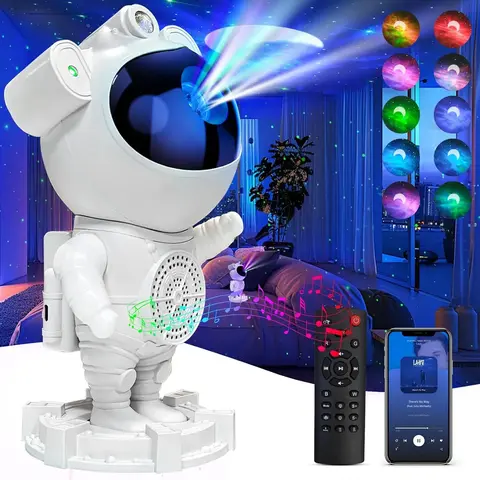 Galaxy Light Projector - Bluetooth Music Speaker with White Noise Machine, Remote Control, Color Changing Customizable LED Lights, 360° Nebula Mood Lighting, Adjustable Brightness, Timer for Bedroom Relaxation Starry Space Ceiling Lamp