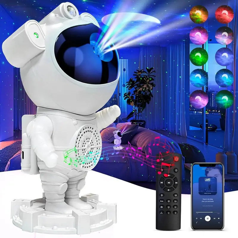 Galaxy Light Projector - Bluetooth Music Speaker with White Noise Machine, Remote Control, Color Changing Customizable LED Lights, 360° Nebula Mood Lighting, Adjustable Brightness, Timer for Bedroom Relaxation Starry Space Ceiling Lamp