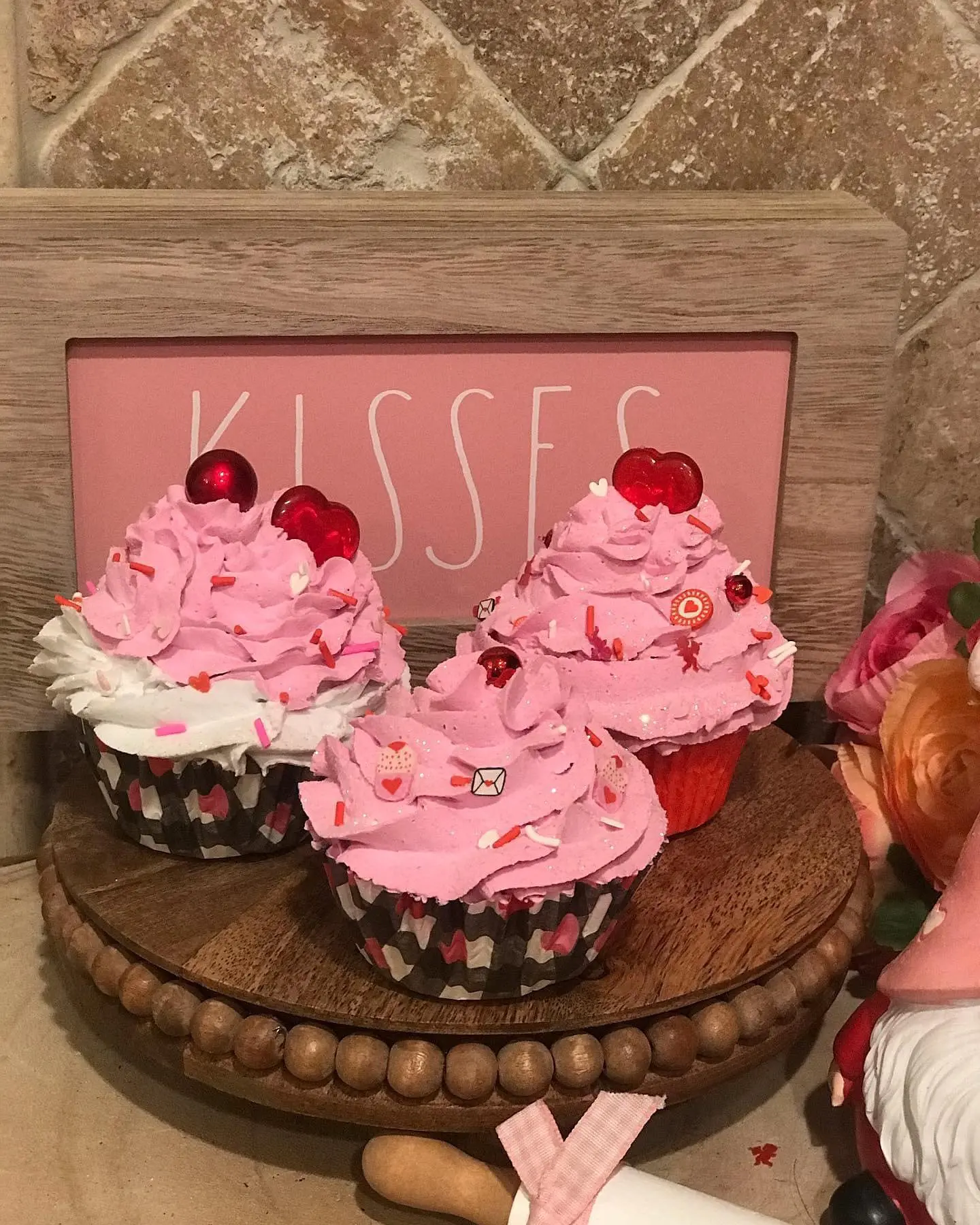 Set of 3 Valentine Faux Whipped Frosted Cupcakes - Valentines Tiered Tray Decor -