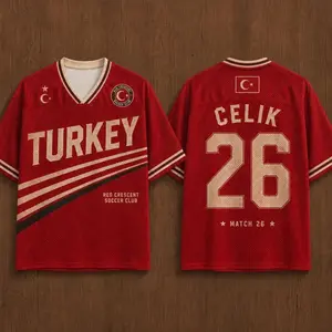 Custom Turkey Soccer Jersey Shirt, Retro Turkish Football Tee, Red Cream Crescent Stripe Design, Personalized 2026 Game Day Fan Gift for Men