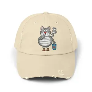 Chubby Striped Cat with Paint Bucket Cap