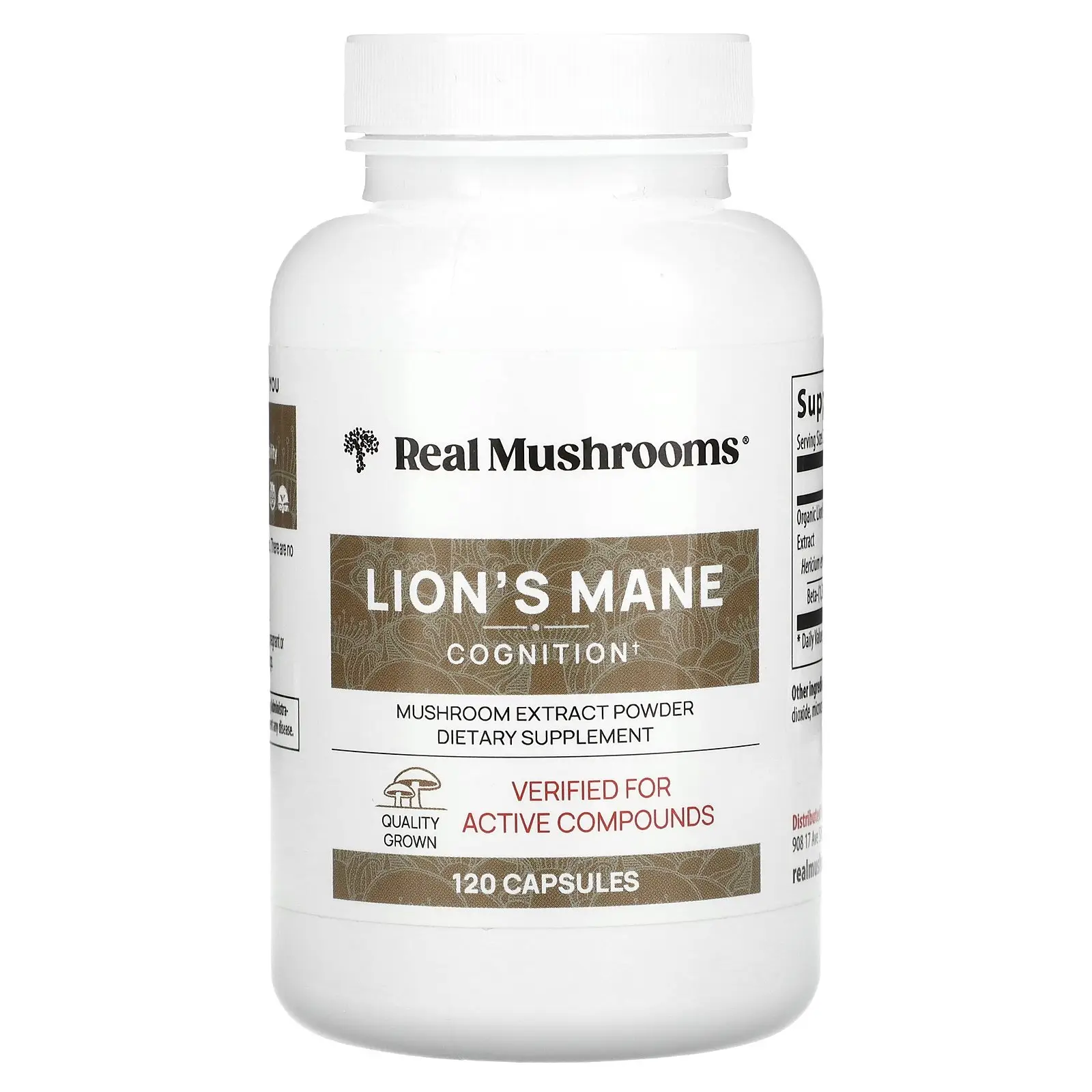 Real Mushrooms Lion's Mane, Mushroom Extract Powder, 120 Capsules