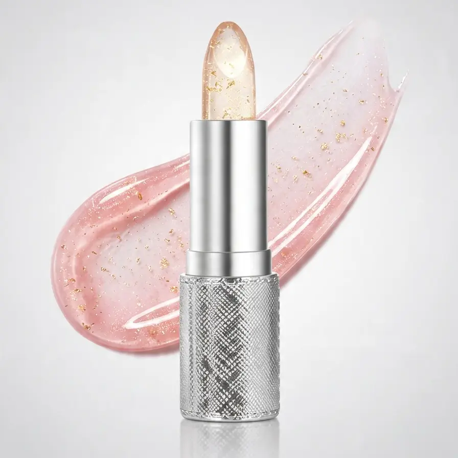 Color Changing Gold Flake Lipstick, Hydrating pH Lip Balm with Moisturizer - Nourishing, Shimmer, Smooth Custom Glossy Pink Shade for Dry Lips, 0.11oz Long Lasting Daily Cosmetic, Moisturize, Makeup