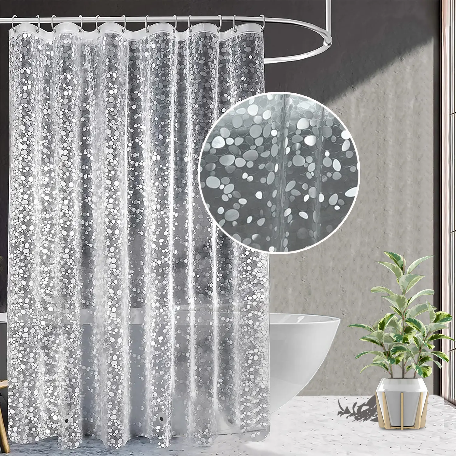 1pc Peblle Pattern Aesthetic Decorative Shower Curtain with Bottom Magnets & Plastic Hooks, Luxurious Modern Simple Bathroom Curtain, Bath Curtain Bathroom Decor Supplies for Home Hotel Salon Dormitory RV, Removable Shower Curtain, Shower Curtain Liner