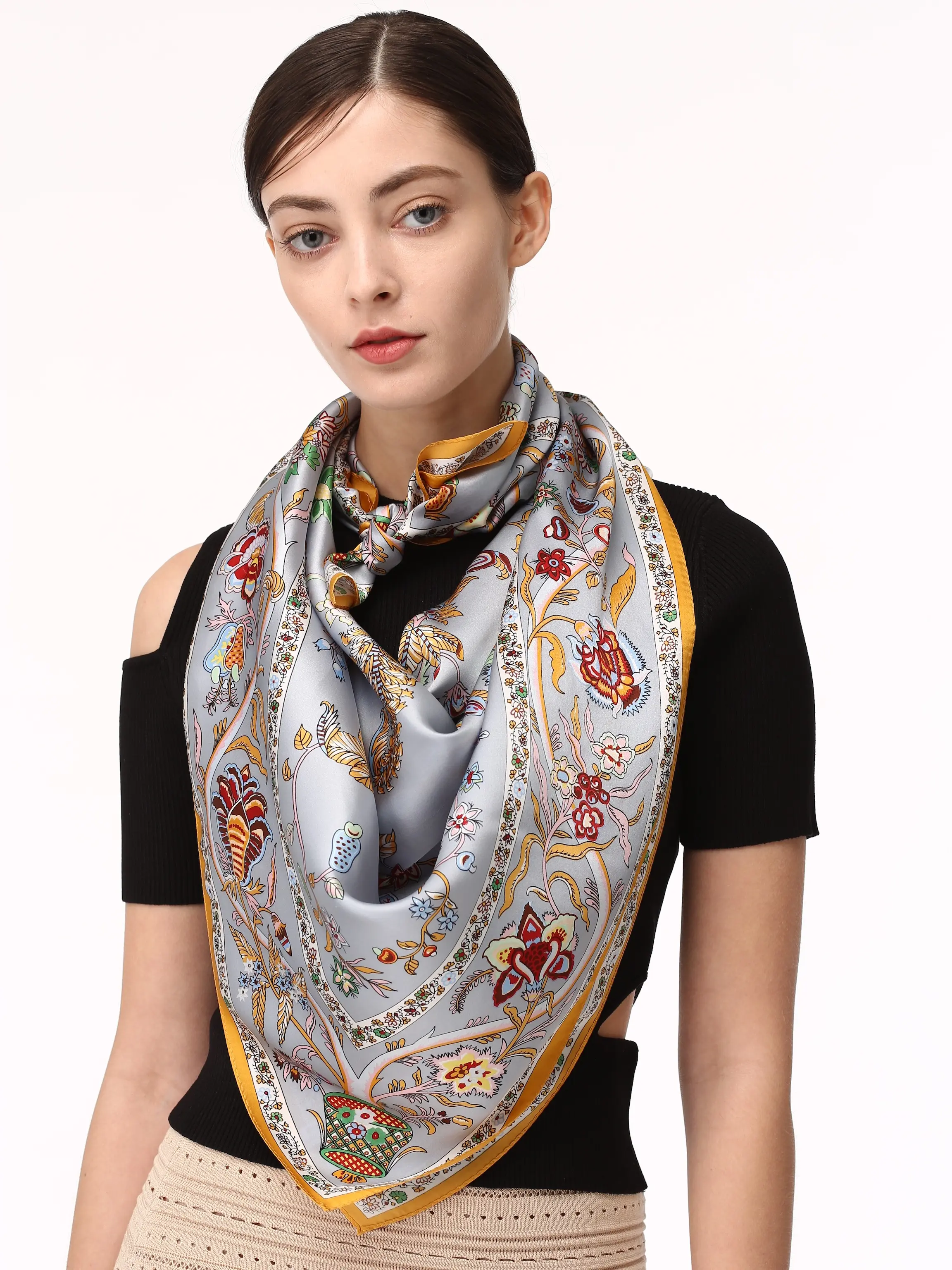 Jeelow Exquisite 100% Real Mulberry Silk Scarf - Opulent 16 Momme Large Square Wrap, 42x42 Inch, Luxurious Accessory for Evening Wear & Daily Elegance