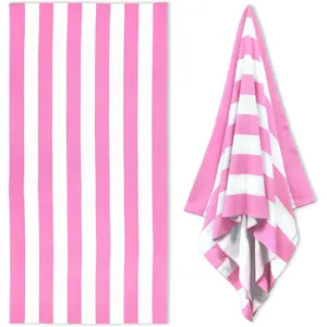 Large Oversized Beach Towel - 30 x 70 Inch Microfiber Pool Towel, Pink Striped Quick Dry Cabana Swim Towel