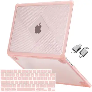MOSISO Compatible with MacBook Air 13 inch Case 2026-2022 M5 A3449 M4 A3240 M3 A3113 M2 A2681, 3 in 1 Kit Anti-Fingerprint Heavy Duty Streaks Geometric TPU Bumper Hard Case for MacBook Air 13.6, Pink