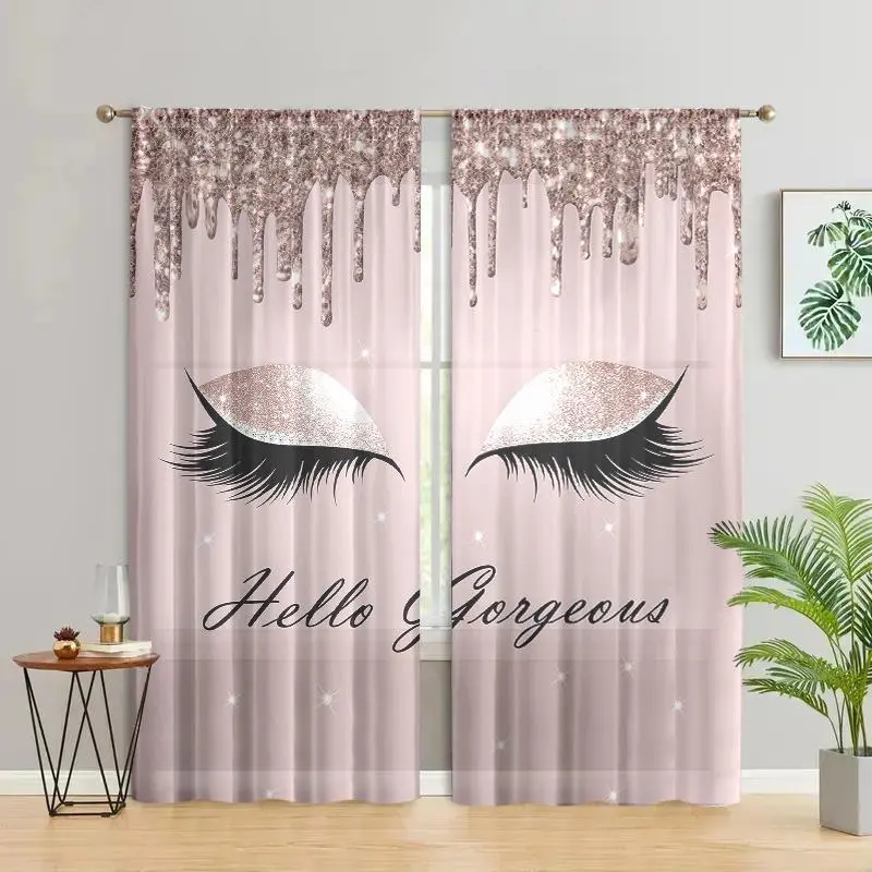 Eyelash Pattern Window Drapes Curtain, 2 Counts/set Modern Simple Glitter Design Curtain, Home Decoration Curtain for Living Room Bedroom Kitchen Bathroom