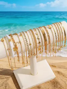 Women's Dainty Layered Anklet Set, Fashion Heart Design, Zinc Alloy Material, Elegant Style, All-Season Wear, Perfect Gift for Birthdays & Dates