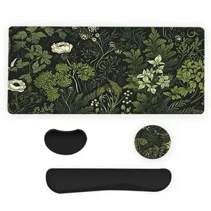 Plant Pattern Mouse Pad & Keyboard Wrist Rest & Coaster Set, 4 Counts/set Ergonomic Wrist Support, Waterproof Computer Mat, Suitable for Home Office Gaming