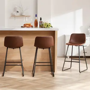 FIRAVOE Modern Faux Leather 26" Height Counter Height Bar Stools Set - Indoor Furniture Barstool Dining Chairs with Metal Legs, High-Density Foam Soft Backrest, High Capacity, Easy Assembly