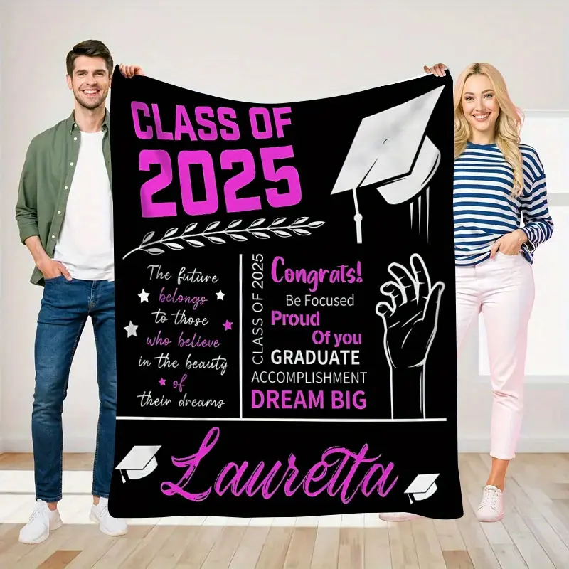 Personalized Graduation Blanket Gift for Son or Daughter, Vintage Style Polyester Knit Throw, All-Season Comfort, Customizable Keepsake, Graduation Gift | Motivational Quote Soft Polyester Blanket, Graduation Gifts for Students