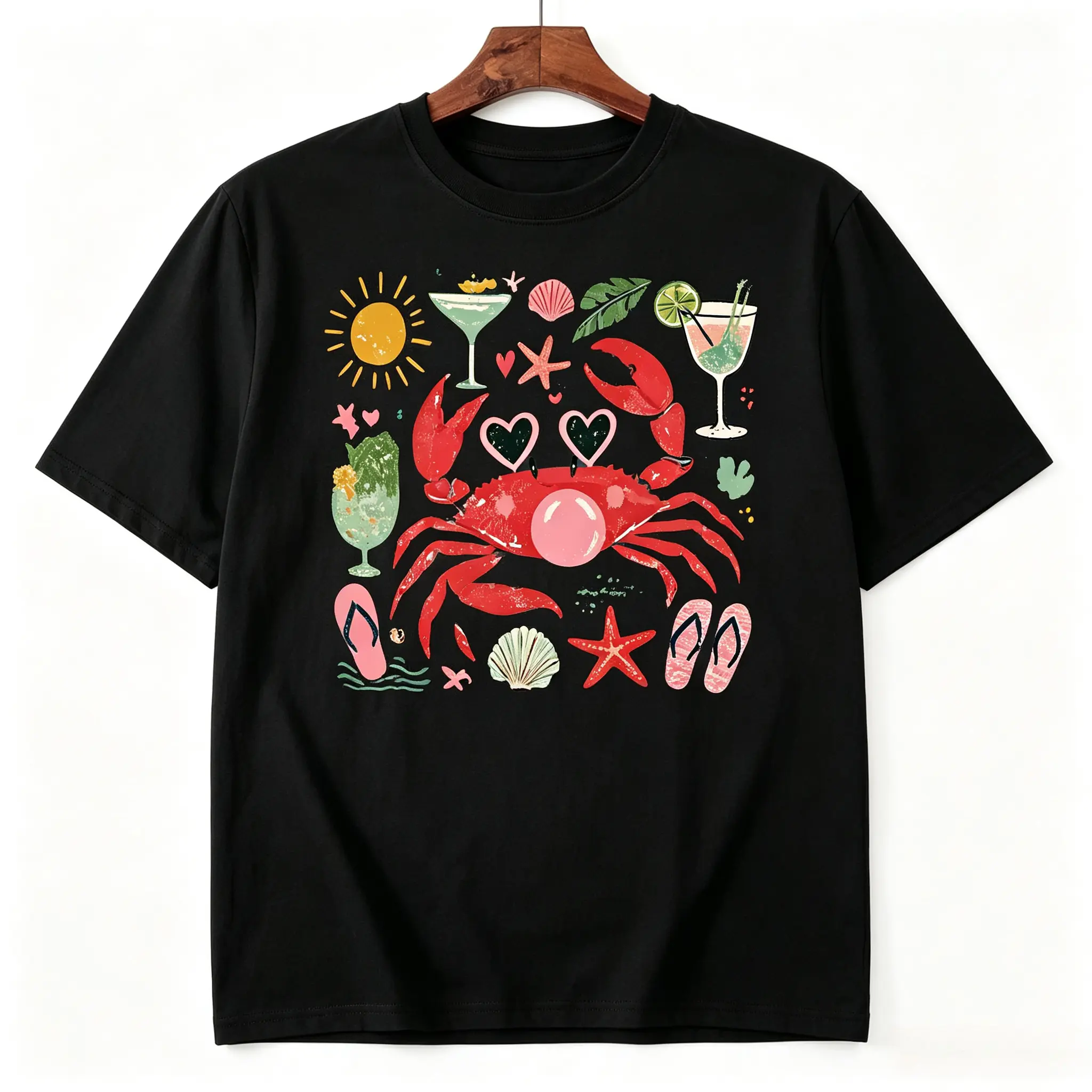 Funny Crab Shirt, Crab Blowing Bubble Graphic Tee, Beach Vibes Coastal T-Shirt, Nautical Summer Gift for Men