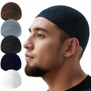 5Pcs/Pack Quality Mesh Men Prayer Hats Breathable Unisex Knitted Beanie Cap Solid Color Men's Wrap Head Caps