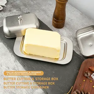 Stainless Steel Butter Storage Box With Cutting Tray, Airtight Cheese Container For Fridge, Reusable Food Organizer For Daily Kitchen Use, Perfect For Storing Butter, Cheese And Snacks