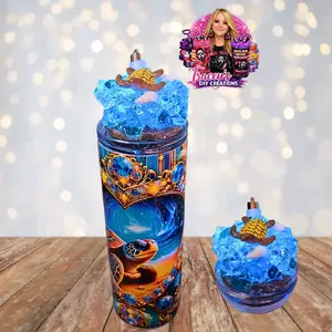 20 Oz Stainless Steel Blue Ocean Turtle Beach Light Up Ice Tumbler - Unique Drinkware for Ocean Lovers - Bottle