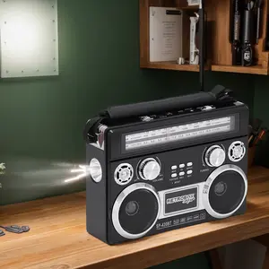 Dazone Portable Retro AM/FM/SW 3-Band Radio Bluetooth Boombox Speaker with Multi-Function LED Flashlight