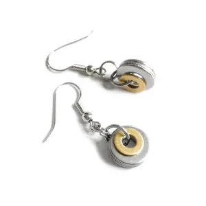 Stainless Steel and Brass Mixed Metal Small Circle Dangle Earrings