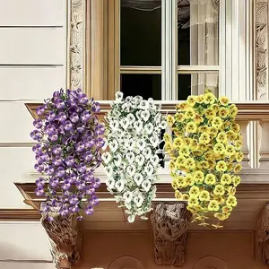 Artificial Hanging Floral Plants for Outdoor Wall Decor, 4-Piece Set Realistic Violet Eucalyptus, UV Resistant Artificial Flowers
