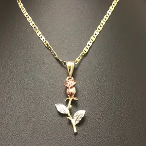 Multi Gold Rose Pendant with Necklace (24K Gold Filled)