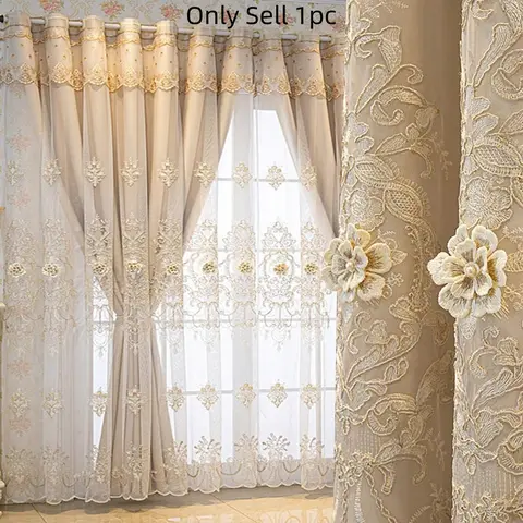 1pc Elegant Embroidered Pattern, Single Panel Drapes, Home Decoration Curtain for Living Room and Bedroom Decor, Fashionable Home Accessories