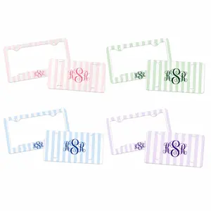 Personalized Monogram License Plate & Frame Set, Pastel Stripe Car Tag Cover, Custom Initials Auto Accessories Gift for Women