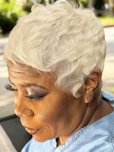 short 60 blonde color straight layered human hair wig daily party cosplay use wig machine made pixie wig 150% Denisty pixie cut human hair wigs for women
