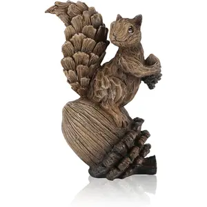 Handcrafted Resin Squirrel Figurine on Pinecone - 8'' Woodland Animals Statue for Spring Summer Decor (Squirrel)