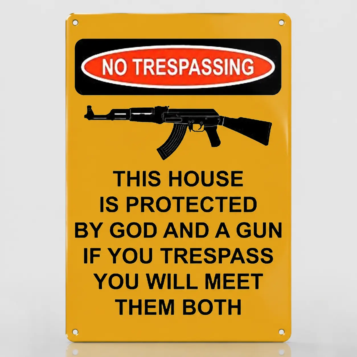 8x12 in Retro Rectangle Hanging Wall Sign - Premium Metal, Lightweight Funny No Trespassing Decor with Pre-Drilled Holes, God & Gun Protected Rustic Farmhouse Plaque, Ideal for Garage Decoration & Gifting (Indoor/Outdoor Casual Daily Use)