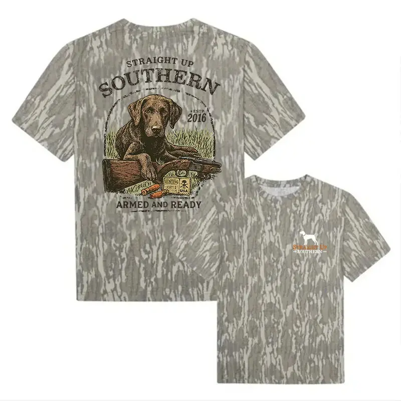 Washed Out BOTTOMLAND Lab Ready to Hunt Men’s Tibbee Flex Camo, Western Rodeo Graphic, Gift for Men, Gift for Her