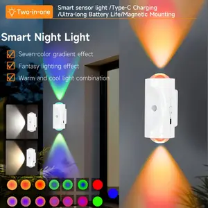 White Motion Sensor LED Night Light, Warm Dimmable Wall Lamp, USB Rechargeable Magnetic Wireless Light for Bedside, Hallway, Entryway